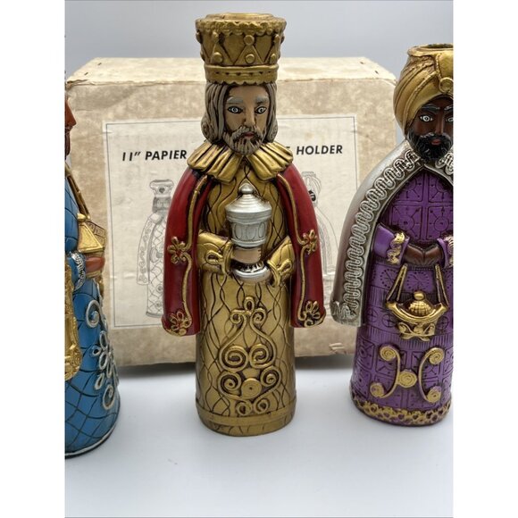 Vintage Creations by Manor House 11" Papier Mache Candle Holders Three Kings 3 - Picture 9 of 16